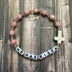 He Has Risen Bracelet Stone across Glass Beaded Stretch Beaded Easter Religious